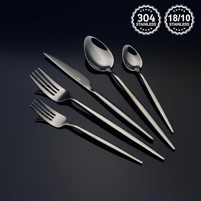 CHAAMFORGE 20 Piece Luxury Silverware Set for 4 Black Mirror-Polished 18/10 Stainless Steel Heavy Flatware Set Modern Cutlery Set Knife/Fork/Spoon with Gifts for Home & Restaurant