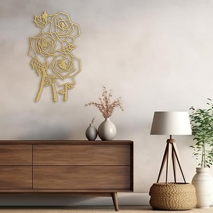 SIGNLEADER Metal Wall Art Decor Thorny Rose Modern Abstract Wall Sculpture Hangings Home Decoration for Living Room, Bedroom, Bathroom, Kitchen, Outdoor - 12" Gold