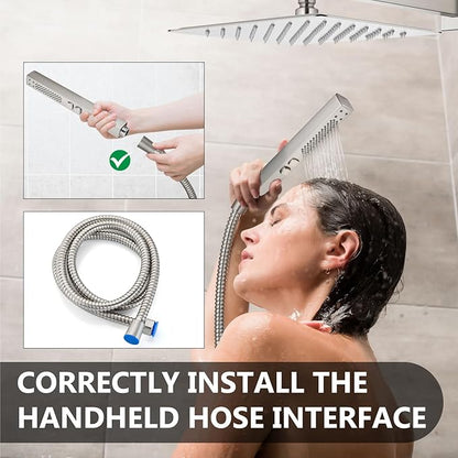Shower Faucet Set Rainfall Shower System with Square Showerhead and Handle Set Fixture with 2 in 1 Function Handheld Sprayer Wall Mounted Trim Repair Kit Rough-in Valve 10 Inch Brushed Nickel