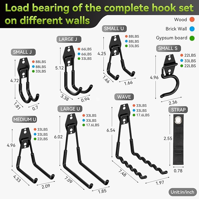 28 Pack Garage Hooks, Heavy Duty Garage Storage Hooks & Hangers Set, Wall Mounted Garage Organization System for Tools, Ladders, Bikes, Hoses, with Anti-Slip Coating Hooks for Garage, Shed, Workshop
