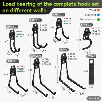 28 Pack Garage Hooks, Heavy Duty Garage Storage Hooks & Hangers Set, Wall Mounted Garage Organization System for Tools, Ladders, Bikes, Hoses, with Anti-Slip Coating Hooks for Garage, Shed, Workshop