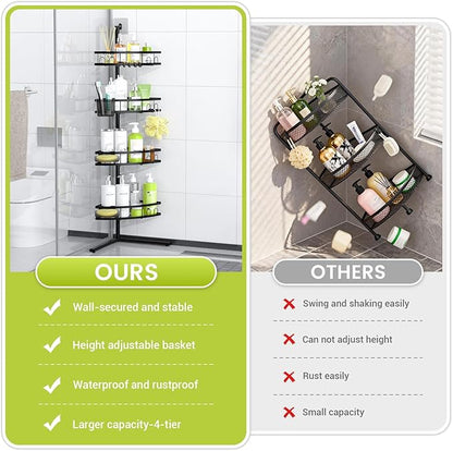 Aitatty Corner Shower Caddy Standing: 4-tier Rustproof Shower Organizer Shelf - Floor Shower Corner Shelf for Bathroom, Renters, Apartment & Dorm