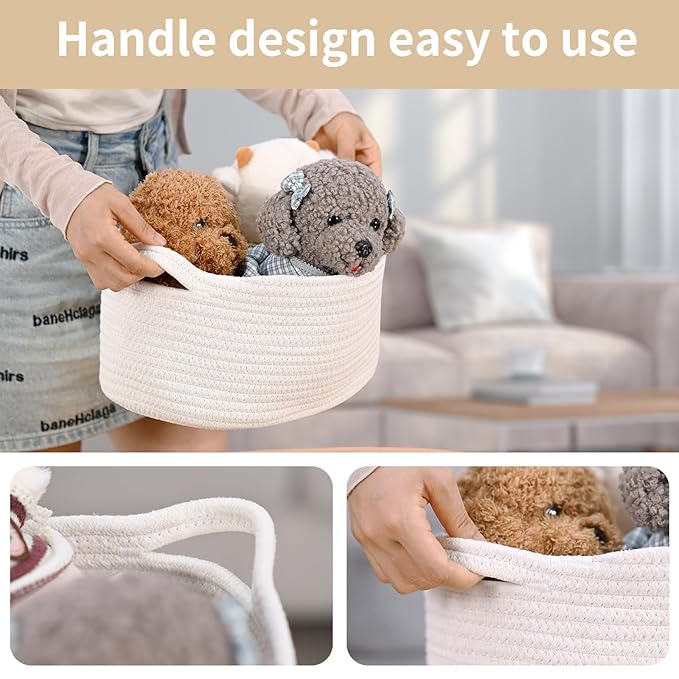 Happyiren Baby Blue Cute Woven Storage Basket with Handle, Baskets for Gifts Empty, Gift Baskets for Valentines Day, Baby Shower, Burr, Raffle Fundraiser, Decorative Organizer Box for Baby Toy Pet