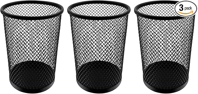 Desk Pencil Pen Holder, Wire Mesh Pen Cup Holder for Desk Organizer and Office Desk Accessories (3 Pack)