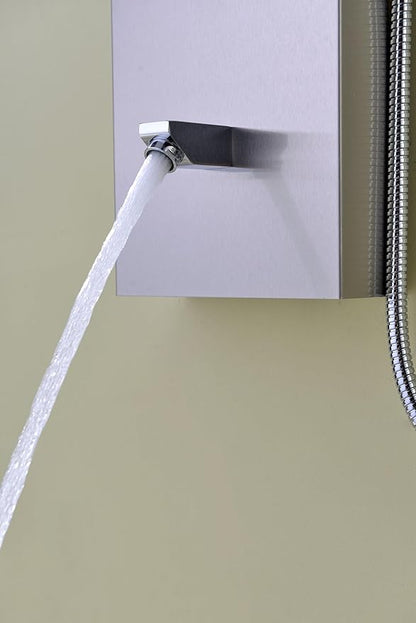 ANZZI Shower Head Panel Tower, Echo Brushed Steel Stainless Steel Metal, 4 Turbo Jetted & Multi Functional, High Pressure Jet + Rainfall + Handheld Wand Attachment Combo, Wall Mount (SP-AZ022)