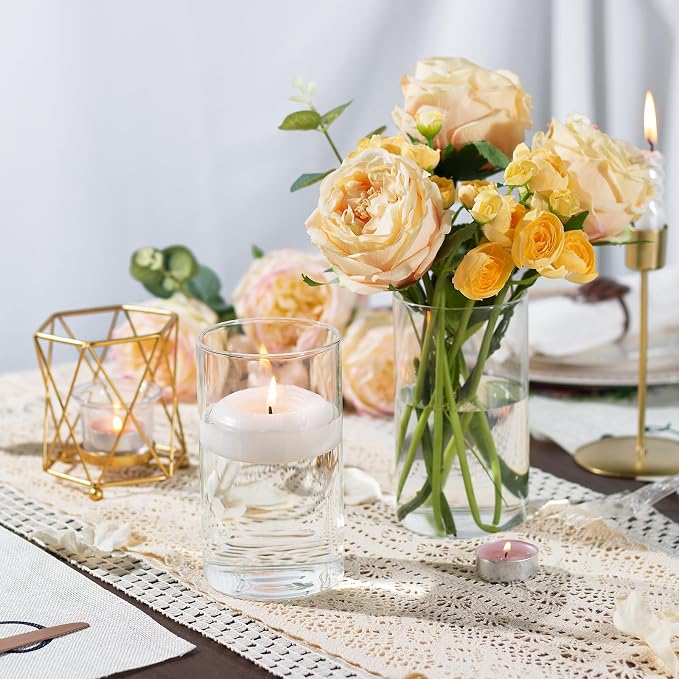 TBWIND 12pcs Glass Cylinder Vases for Centerpieces, 6 Inch Clear Flower Vases for Wedding Decorations and Indoor Home Decor, Hurricane Candle Holder for Table Shelf, Party