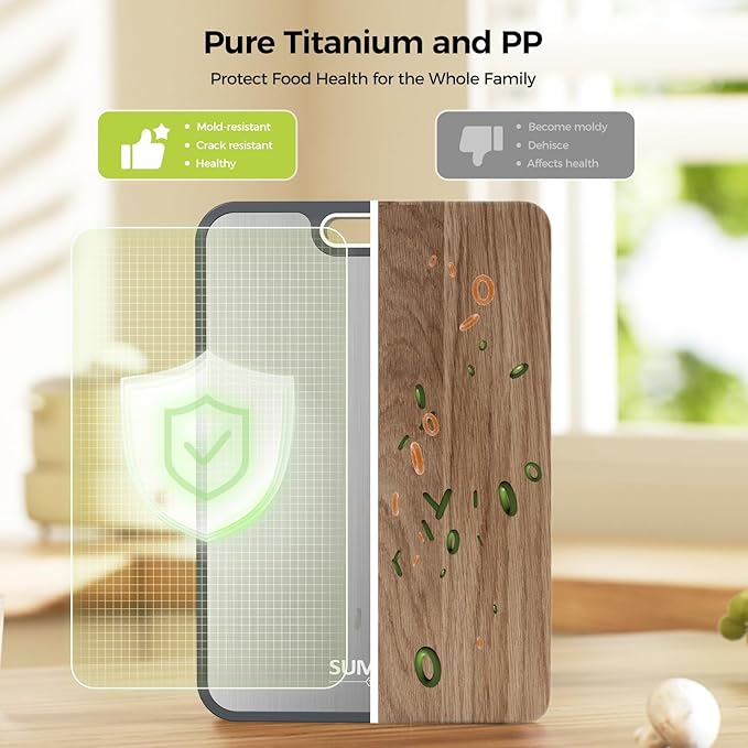 Titanium Cutting Board Double Sided Food Grade, Pure Titanium/PP for Kitchen, Cutting Board Easy to Clean[15.5”*10.5”+12”*8.5”]