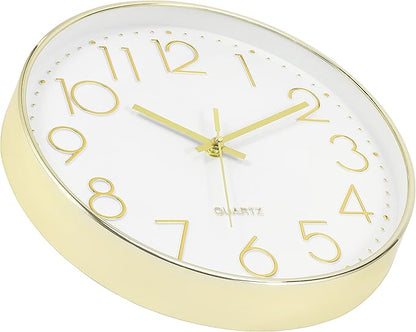 Foxtop Gold Wall Clock 12 Inch Silent Non-Ticking Battery Operated Round Modern Wall Clock for Living Room Bedroom Kitchen Home Office Decor