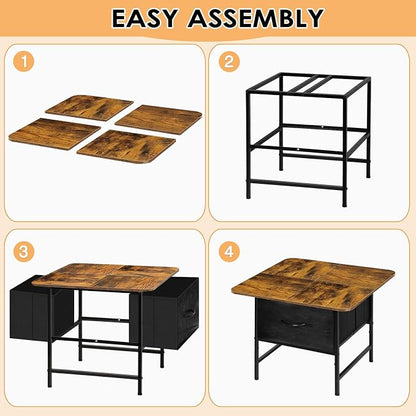 Coffee Tables for Living Room,Modern Small Coffee Table with 2 Large Storage Drawers,Wooden Square Center Table for Small Space,Apartment,Dorm,Home Office,Rusitc Brown