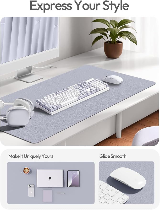 YSAGi Leather Desk Pad Protector, Office Desk Mat, Large Mouse Pad, Non-Slip PU Leather Desk Blotter, Laptop Desk Pad, Waterproof Desk Writing Pad for Office and Home (Soft Lavender, 23.6" x 13.8")
