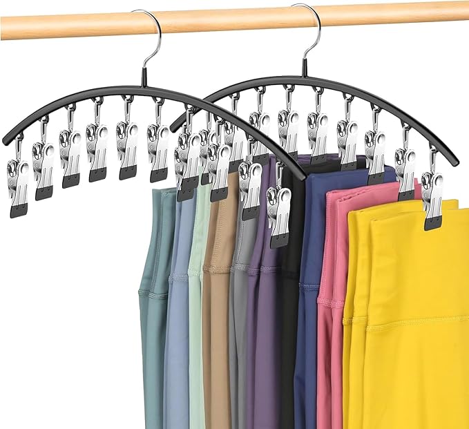 Legging Organizer for Closet,Leggings Hangers for Closet 2 Pack Pants Hangers w/10 Clips, Space Saving Hangers Closet Organizers and Storage for Pants Skirts Scarf Legging