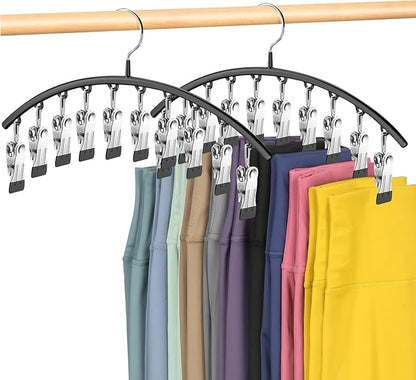 Legging Organizer for Closet,Leggings Hangers for Closet 2 Pack Pants Hangers w/10 Clips, Space Saving Hangers Closet Organizers and Storage for Pants Skirts Scarf Legging