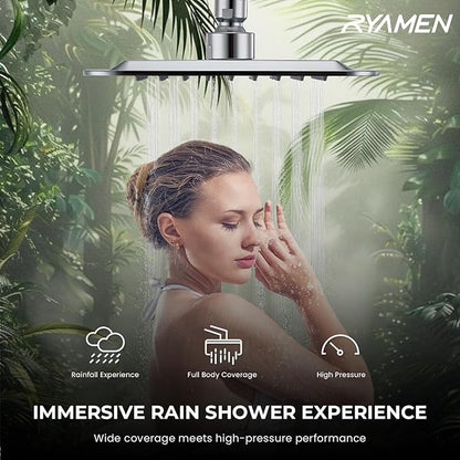 Ryamen Dual Shower Head Combo, 8'' High Pressure Rain Shower Head with Handheld Spray, 6+1 Spray Settings Handheld Showerhead, Height Adjustable, One-touch Pause Button, Chrome Polished