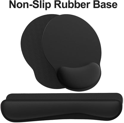 Ergonomic Mouse Pad with Wrist Rest and Keyboard Wrist Rest, Mousepad and Wrist Rest for Computer Keyboard, Pain Relief, Non-Slip Rubber Base, Mouse Pad with Wrist Support for Gaming, Office, Black