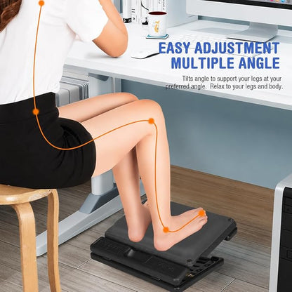 Foot Rest for Under Desk at Work 4-Level Height Adjustable, Lengthen Ergonomic Foldable Footrest for Office, Gaming,Computer, Soft & Removable Pad Desk Foot Stool for All Seasons (Gray Plus)