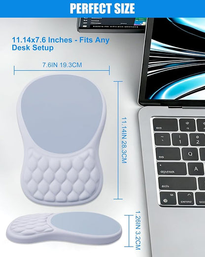 Ergonomic Mouse Pad with Wrist Rest, Slope Design Memory Foam Support, Smooth Lycra Surface, Non-Slip PU Base, Comfortable Mouse Mat for Office, Home, Computer Desk