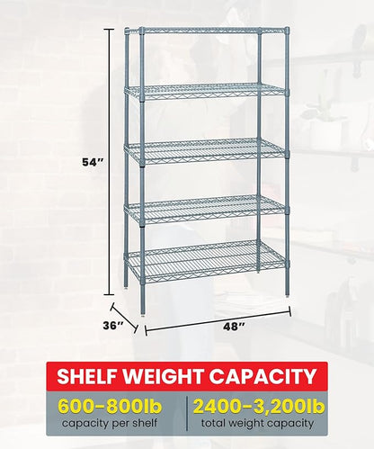 Quantum Storage Systems WR54-3648GY-5 Wire Shelving 5 Shelf Starter Units, 36" x 48" x 54", Gray Epoxy