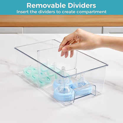 Vtopmart 5 Pack Clear Stackable Storage Drawers,Easy to Assemble Baby Bottle with handles,Plastic Drawers for Kitchen Pantry,Cabinet,Under Sink Organization