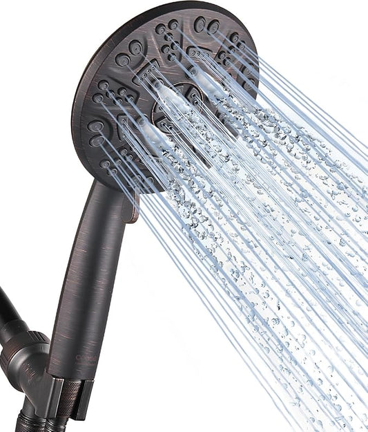 Cobbe 8-Setting Handheld Shower Head Bathroom Showerhead Set - Detachable Shower Heads with 5ft Stainless Steel Hose and Brass Swivel Bracket (ORB)