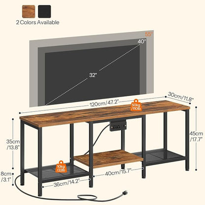 HOOBRO TV Stand with Charging Station to 55 Inches, LED Entertainment Center, Media TV Console Table with Open Storage Shelving for Living Room, Bedroom, Rustic Brown and Black BF122UDDS01