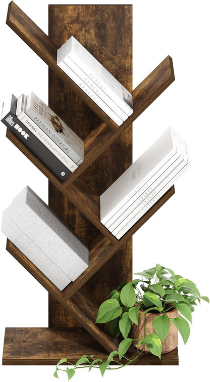 Furinno Tree Book Shelf, 5-Tier Bookshelf, Tree Bookcase for Room Decor, 8.4 x 15.7 x 30.3, for Living Room, Bedroom, Home Office, Amber Pine