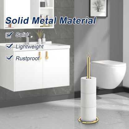 NearMoon Bath Toilet Paper Holder Stand, Freestanding Tissue Paper Storage with Reserve, Space Toilet 4 Rolls Holder for Bathroom/Kitchen Countertop-All Metal (2 Pack, Chrome Gold)
