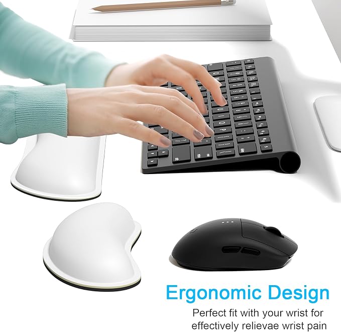 Dapesuom Keyboard Wrist Rest Set, Cute PU Leather Wrist Cushion for Computer Keyboard and Mousepad, Memory Foam Mouse Pad Rests Support with Non-Slip Base for Typing Pain Relief, Laptop, Ivory White