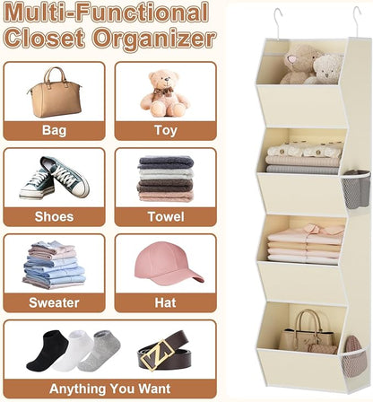 4 Shelf Hanging Closet Organizer Closet Storage for Wardrobe 2 Packs Beige | Hanging Storage Organizer for Closet Organizers and Storage, Hanging Clothes Organizer for Closet Organizer Closet Shelves