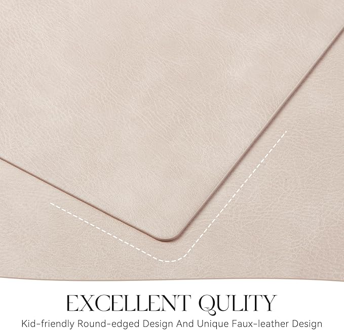 MOSAYT Vinyl Placemats Set of 6-12 X 17 Inch - Faux Leather 100% Waterproof Oil-Proof Wipeable PU Place Mats, Heat Resistant Reversible Table Mats for Kitchen, Dining, Outdoor (Beige)