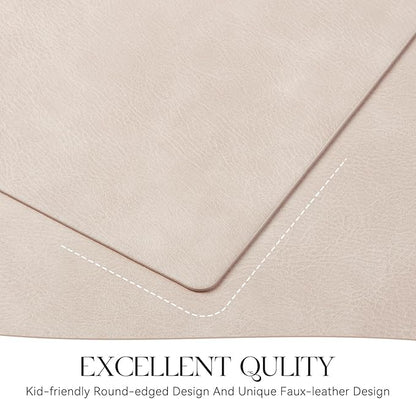 MOSAYT Vinyl Placemats Set of 6-12 X 17 Inch - Faux Leather 100% Waterproof Oil-Proof Wipeable PU Place Mats, Heat Resistant Reversible Table Mats for Kitchen, Dining, Outdoor (Beige)