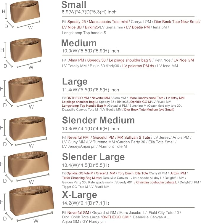 ZTUJO Purse Organizer Insert For Handbags, Silk Purse Organizer with Zipper, Silky Smooth, Bag Organizer For Speedy Neverfull Tote,onthego,Artsy, 6 Sizes(Medium, Silky Brown)