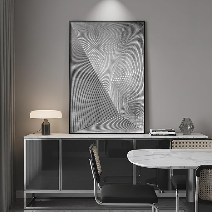 Framed Black And White Abstract Wall Art, Modern City Architecture Prints Paintings for Walls, Large Contemporary Geometric Lines Pictures for Living Room Dining Bedroom Hallway Home Decor 24x36 In