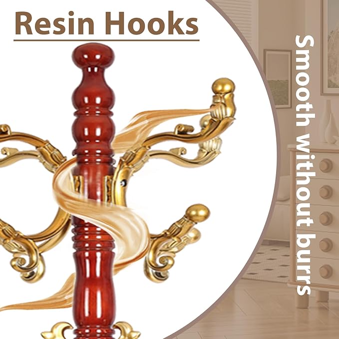 Solid Wooden Coat Rack Stand, Coat Racks Freestanding with 14 Hooks, Natural Birch Wood Coat stands with Sturdy Round Base, Tree Coat Hanger Standing for Entryway Bedroom Office (Begonia)