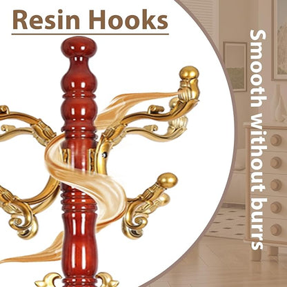 Solid Wooden Coat Rack Stand, Coat Racks Freestanding with 14 Hooks, Natural Birch Wood Coat stands with Sturdy Round Base, Tree Coat Hanger Standing for Entryway Bedroom Office (Begonia)