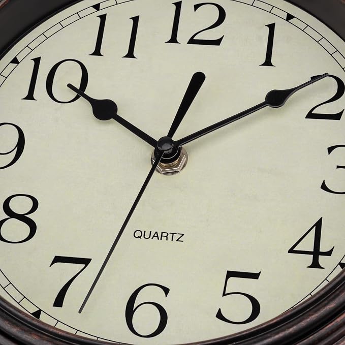 Foxtop 9 Inch Wall Clock Battery Operated Silent Non-Ticking Small Classic Vintage Retro Wall Clock Decorative for Kitchen Living Room Home Office (Bronze)