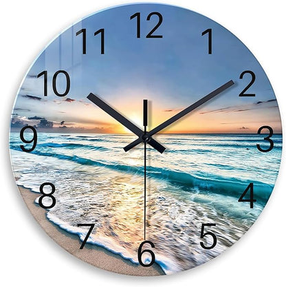 20 Inch Big Wall Clocks for Living Room Decor Analog Glass Wall Clock Non Ticking Beach Wall Clock Battery Operated