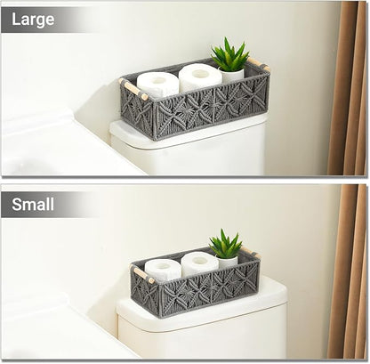 Nonam Macrame Storage Baskets, Boho Decor Style Woven Storage Boxes for Home Organization, Toilet Tank Shelf Cabinet Organizer Baskets,Set of 2,Grey