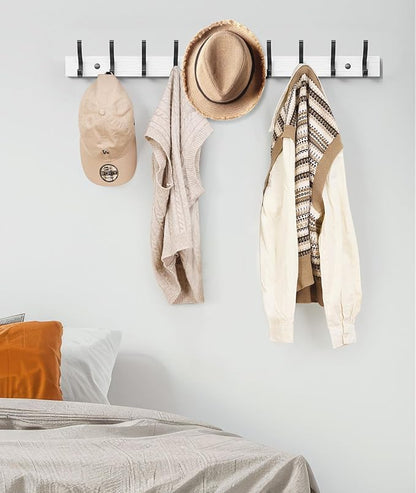 Coat Rack Wall Mount, 16.5 Inches Wood Coat Hooks Wall Mount, Wall Coat Rack with 5 Hooks, Hat Rack Wall Hooks for Hanging Coat, Bag, Towel (1Pack, White)