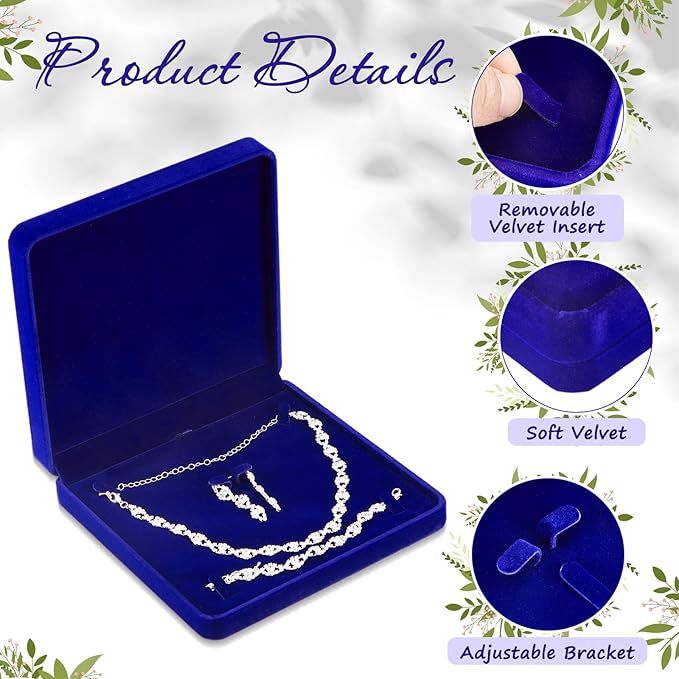 Yinkin 6 Pcs Velvet Jewelry Set Box Jewelry Display Case Earring Ring Bracelet Necklace Gift Box Pearl Necklace Storage Case for Mother's Day Wedding Travel Anniversary(Royalblue)