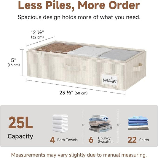 StorageWorks Under Bed Storage Containers with Handles and Label Holder, 2 Pack Ultra-thick Fabric Underbed Bins, Closet Organizer for Clothes, Blankets, Sweater