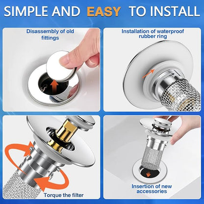 Sink Stopper Hair Catcher, Pop-up Sink Drain Strainer with Removable Stainless Steel Strainer Basket Hair Catcher, Bathroom Sink Strainer for Bathroom Sink Stopper Replacement(4PCS)