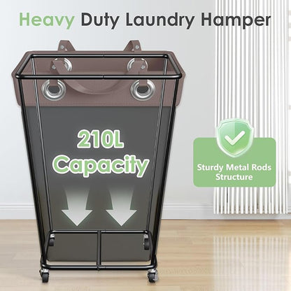 HILIUS Laundry Hamper with Wheels 210L Large Capacity Hamper Rolling Laundry Basket Extra Large Laundry Cart for Easy Transport Storage Basket Ideal for Dorm Laundry Room Bathroom Black