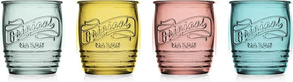 Glaver's Set Of 4 Original Mason Collins Glasses Assorted Colored Drinking Glasses For Juice Smoothies Cocktails Fine Beverage Glass Cups HAND WASH(Original Mason Whiskey Colored 13 OZ.)