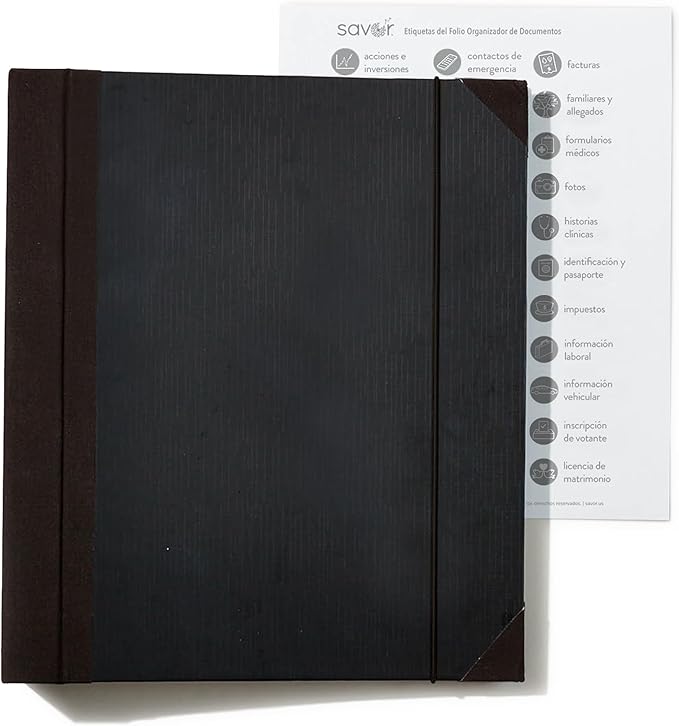 Savor | Edición Actualizada 2025 El Folio™ Organizador de Documentos en Español| 17 millones de me Gusta en TikTok | Carpeta de Emergencia para Acta de Nacimiento, Tarjeta de Seguro Social, Pasaporte