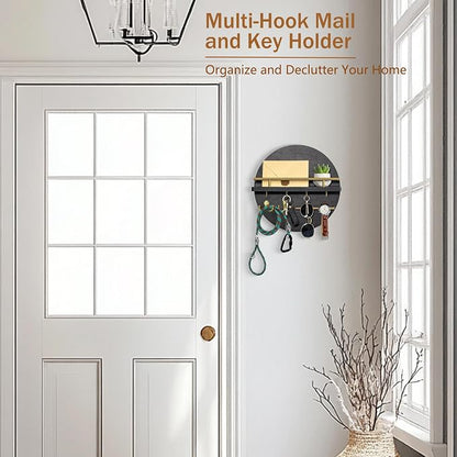 dreampossible Key Holder for Wall Decorative with Shelf and Hooks, Mail Organizer Wall Mount with Sunglasses Holder, Circular Design Entryway Key Rack Hanger, Rustic Home Decor