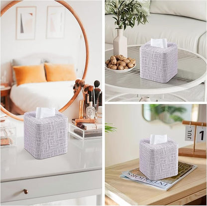 MEIBOOCH PU Leather Tissue Box Cover with Magnetic Closure, Square Tissue Box Holder with Rounded Edges Design (Purple, Square)