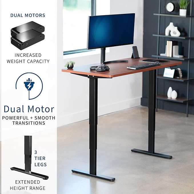 VIVO Electric 60 x 24 in Dual Motor Sit Stand Desk, Memory Height Adjustment, 2B Series, Dark Walnut Top Black Frame, DESK-KIT-2B6D
