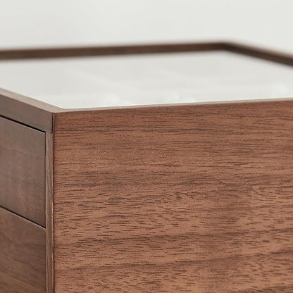 Black Walnut Wooden Jewelry Box for Women 4 Layer with Glass Lid and Pull-out Necklace Storage Layer Watch Necklace Ring Earring Storage,Christmas Gifts