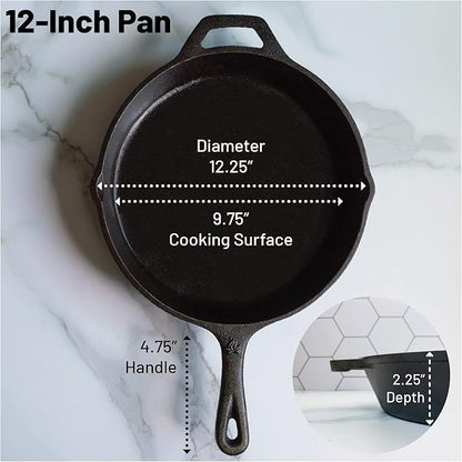 12 Inch Round Large Pre-Seasoned Cast Iron Skillet
