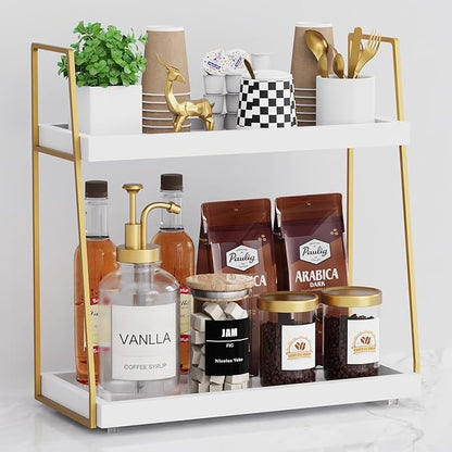 Coffee Bar Organizer for Countertop, Multifunctional Coffee Station Organizer for Accessories Storage, 2 Tier Wooden Shelf for Coffeebar, Countertop, Corner